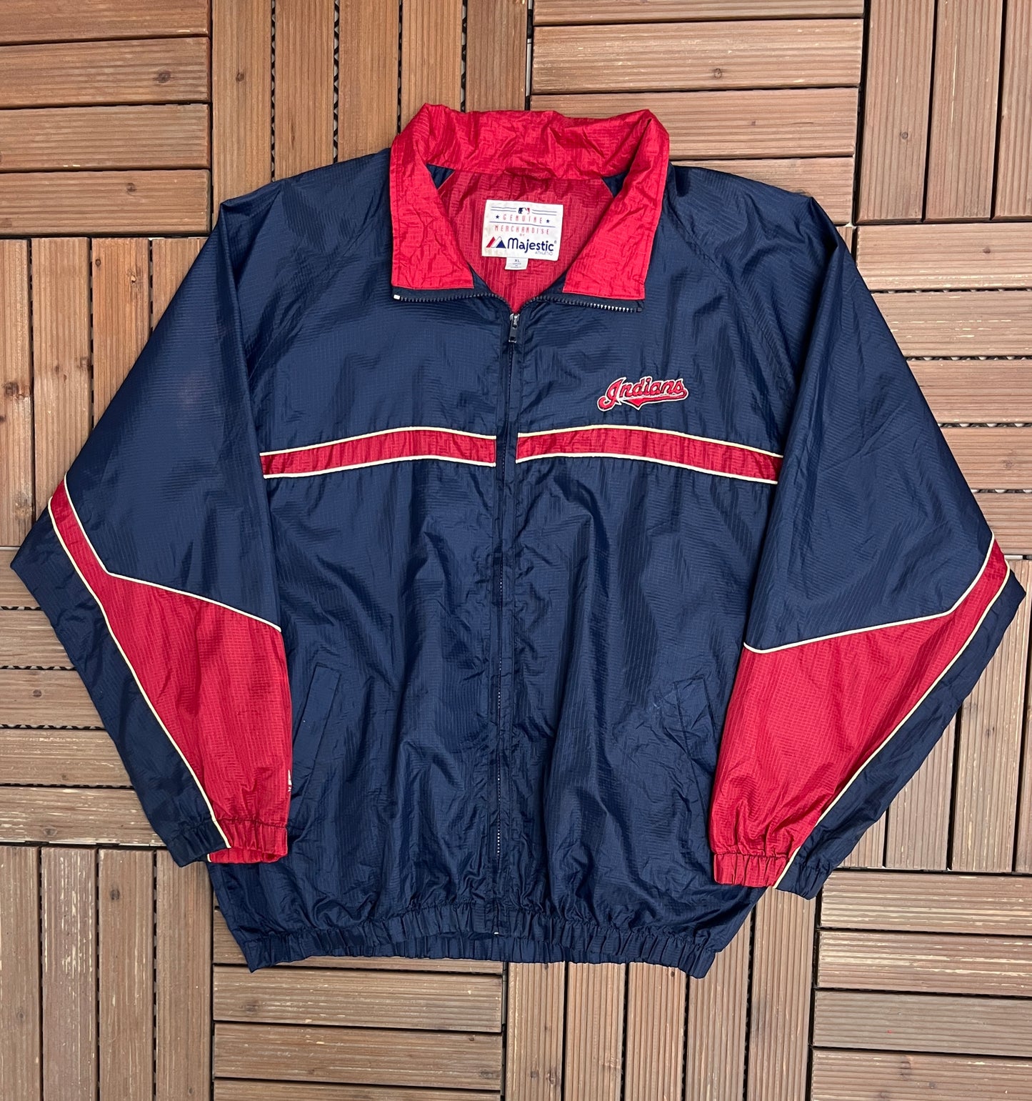 Cleveland Indians Stitched Windbreaker | Size X-Large | Vintage 1990s MLB Baseball Blue Jacket |