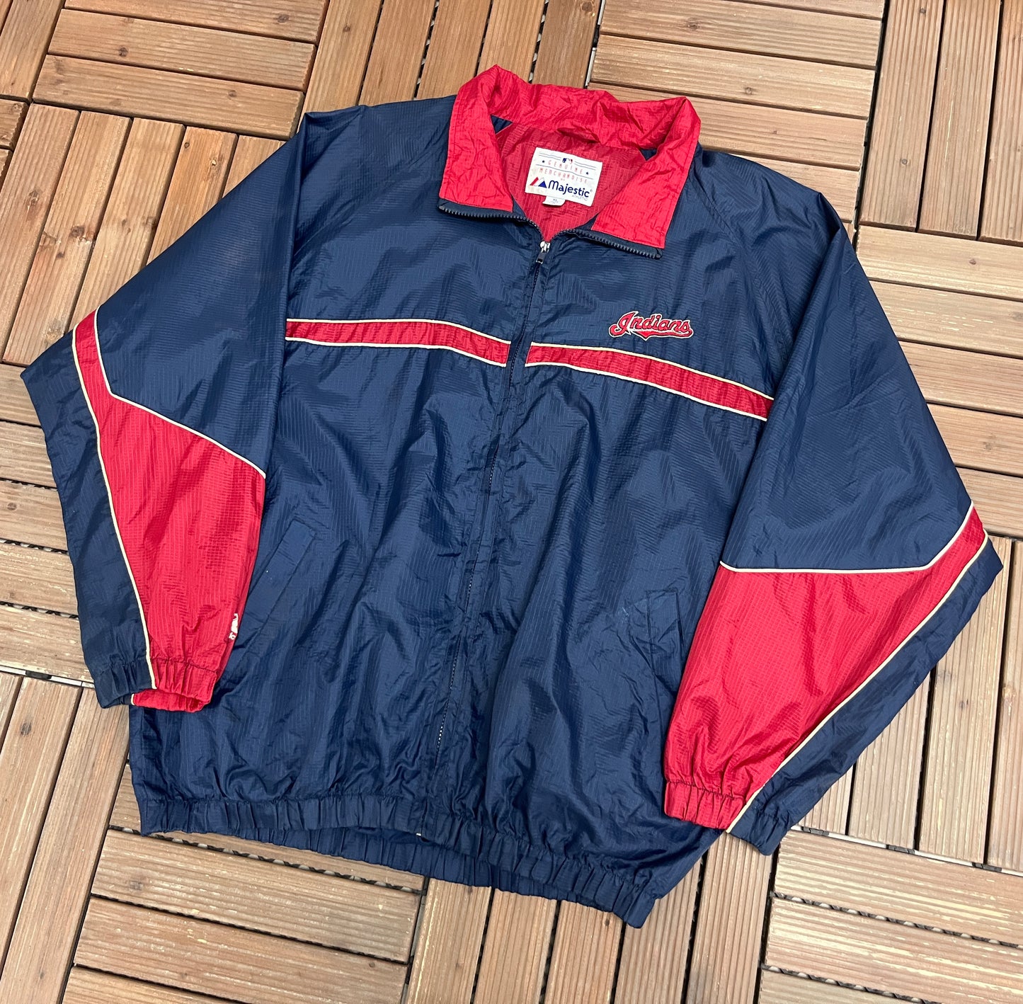 Cleveland Indians Stitched Windbreaker | Size X-Large | Vintage 1990s MLB Baseball Blue Jacket |