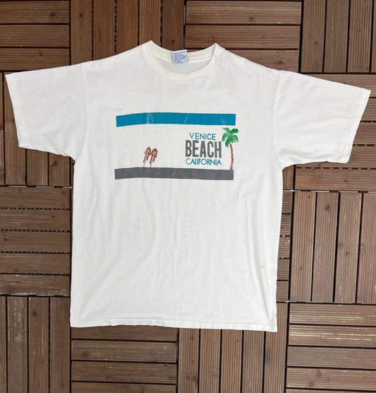 Venice Beach, California Graphic Tee | Size X-Large | Vintage 1990s Tourist Promotional White T-Shirt |