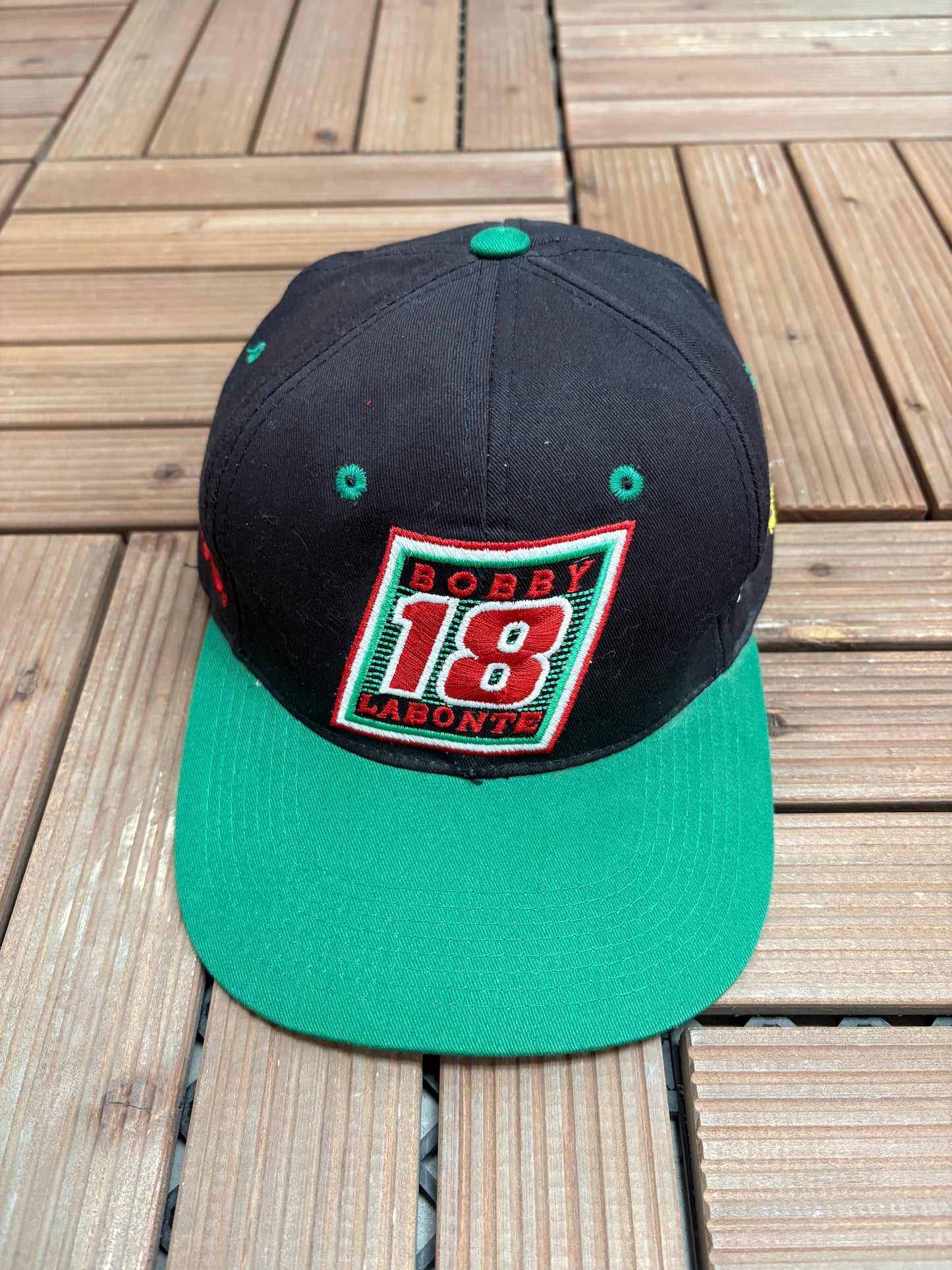 Bobby Labonte Joe Gibbs Racing Graphic Hat | Snap Back | Vintage 2000s NASCAR Racing Black Cap |
