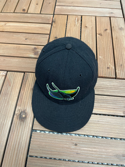 Tampa Bay Devil Rays Embroidered Graphic Hat | Size 7 1/2 | Vintage 1990s MLB Baseball Black Cap |