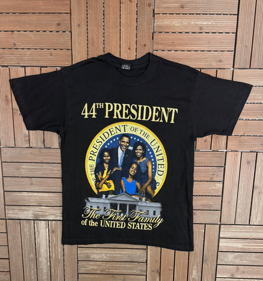 Barack Obama Change Is Here Graphic Tee | Size Large | Vintage 2000s Democratic Promotional Black T-Shirt |
