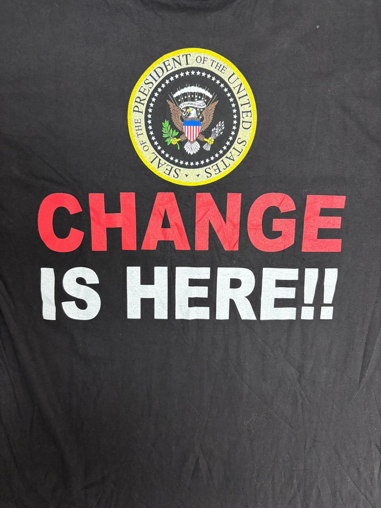 Barack Obama Change Is Here Graphic Tee | Size Large | Vintage 2000s Democratic Promotional Black T-Shirt |