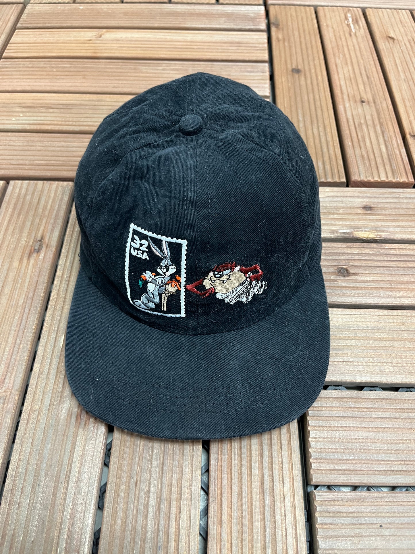 Taz & Bugs Bunny United States Postal Service Graphic Hat | Snap Back | Vintage 1990s Black Cap |