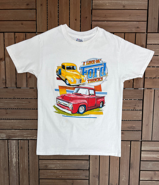 I Like Ol' Ford Trucks Graphic Tee | Size Large | Vintage 1990s Promotional Car White T-Shirt |