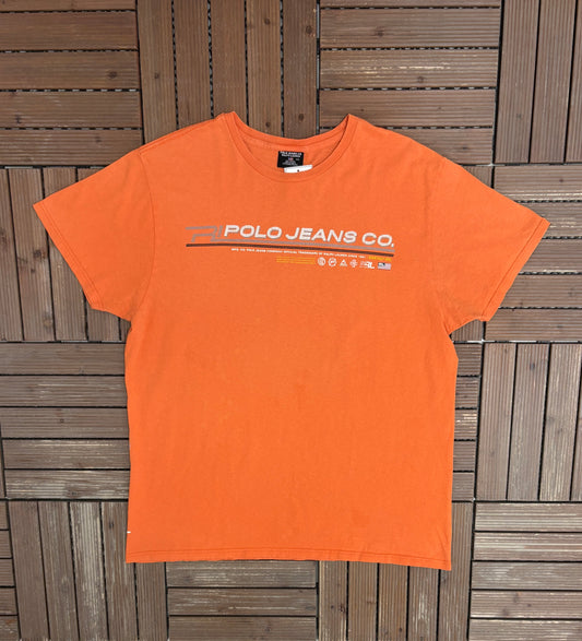 Ralph Lauren Polo Jeans Co Graphic Tee | Size XX-Large | Vintage 2000s Branded Orange T-Shirt |