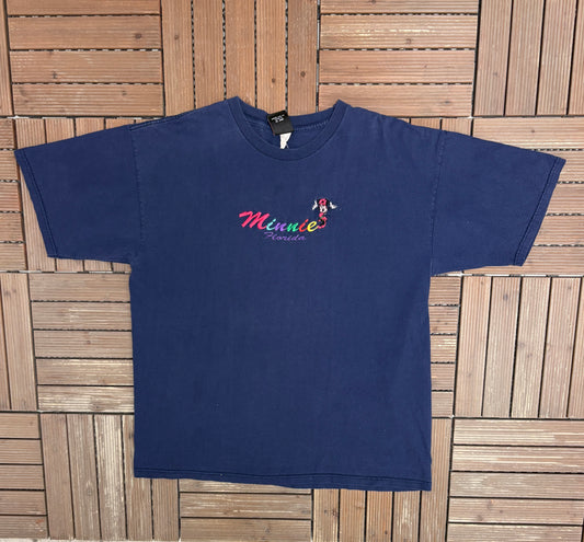 Minnie Mouse Florida Embroidered Graphic Tee | Size XX-Large | Vintage 1990s Cartoon Blue T-Shirt |