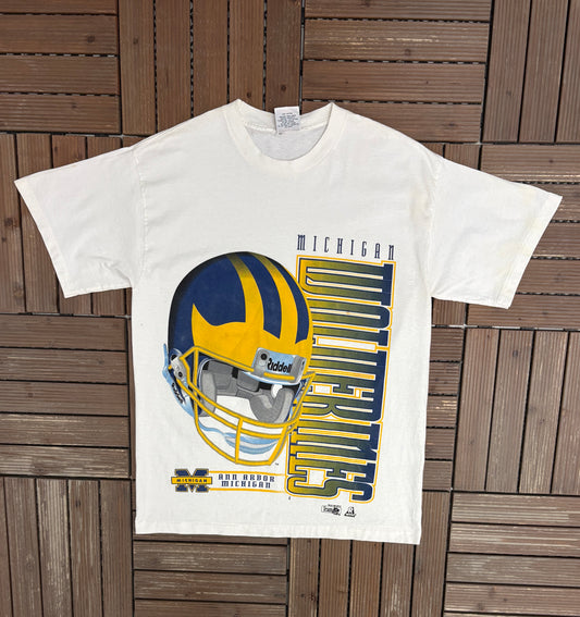 Michigan Wolverines Graphic Tee | Size Large | Vintage 1990s College Sports White T-Shirt |
