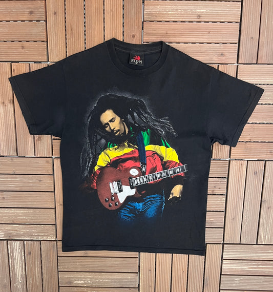 Bob Marley Graphic Tee | Size Medium | Vintage 2000s Reggae Music Black T-Shirt |