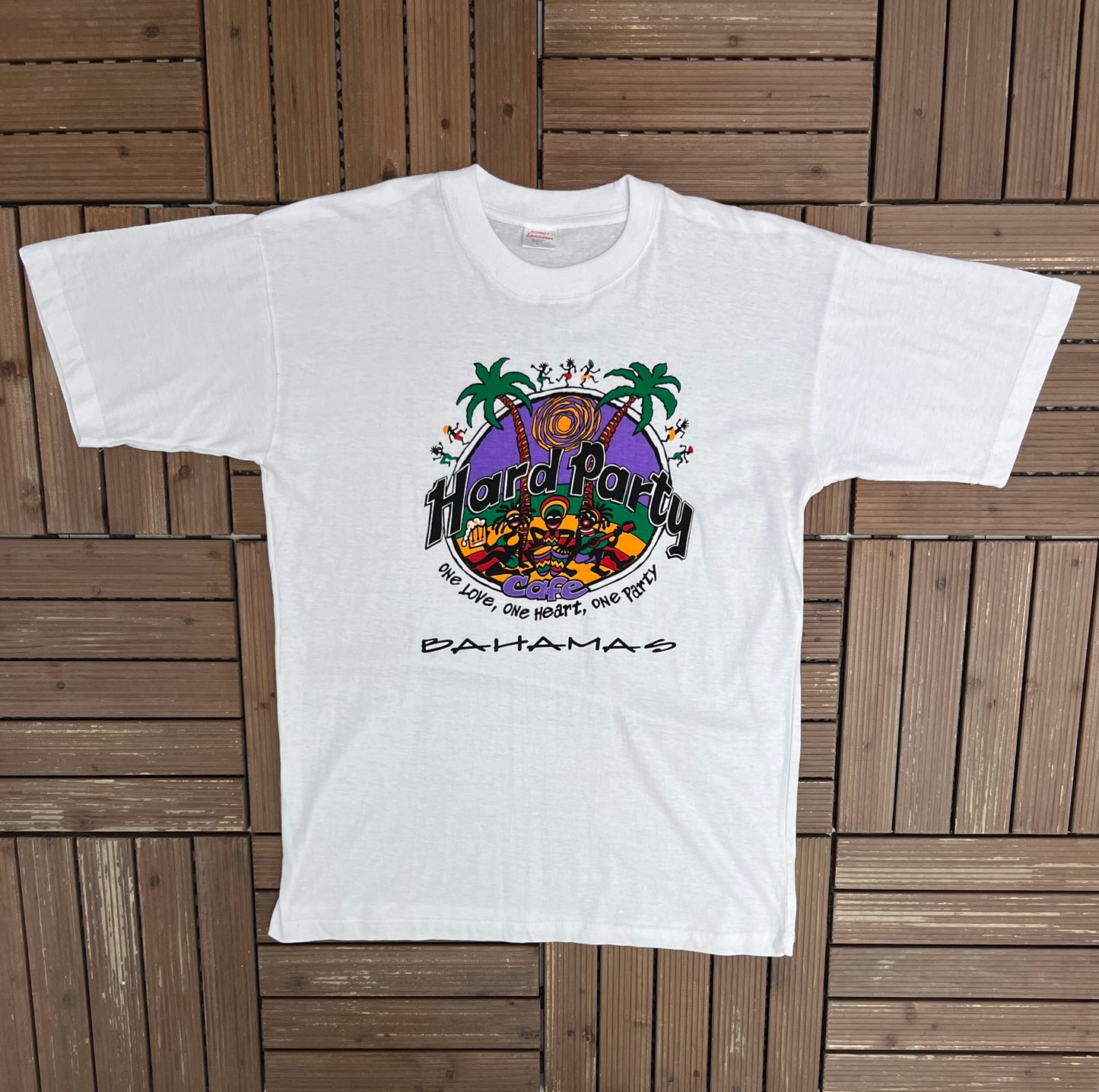 Hard Party Cafe Bahamas Graphic Tee | Size Large | Vintage 1990s Promotional White T-Shirt |