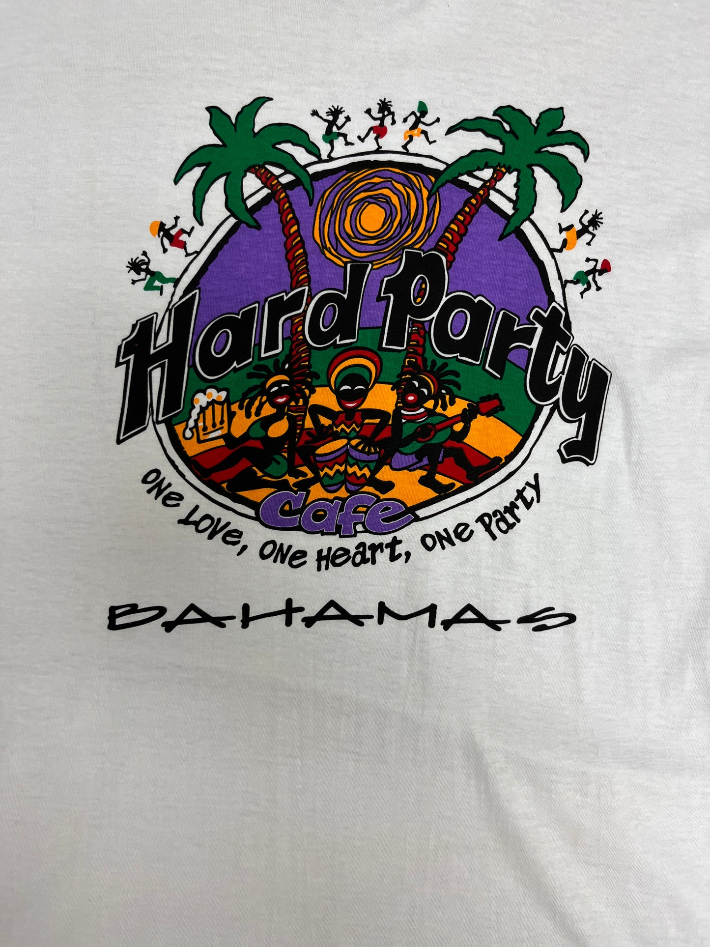 Hard Party Cafe Bahamas Graphic Tee | Size Large | Vintage 1990s Promotional White T-Shirt |