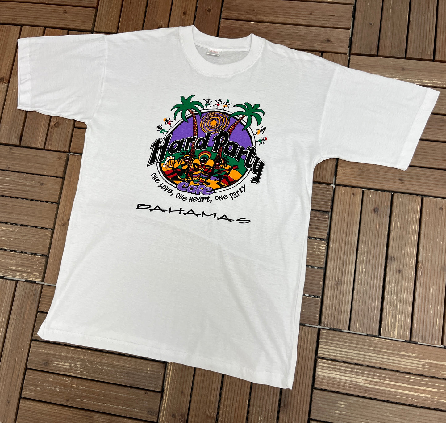 Hard Party Cafe Bahamas Graphic Tee | Size Large | Vintage 1990s Promotional White T-Shirt |