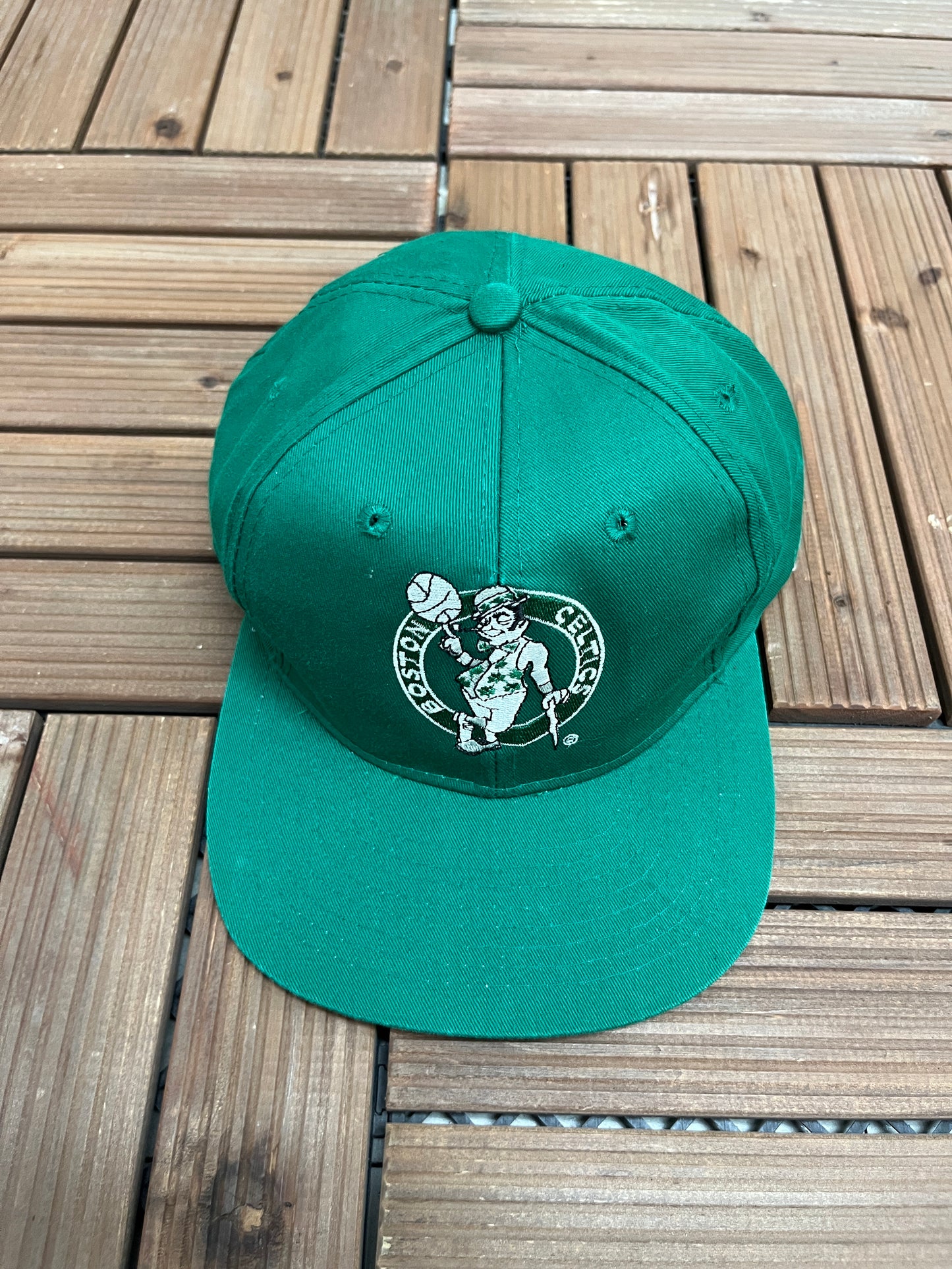 Boston Celtics Graphic Hat | Snap Back | Vintage 1990s NBA Basketball Green Cap |