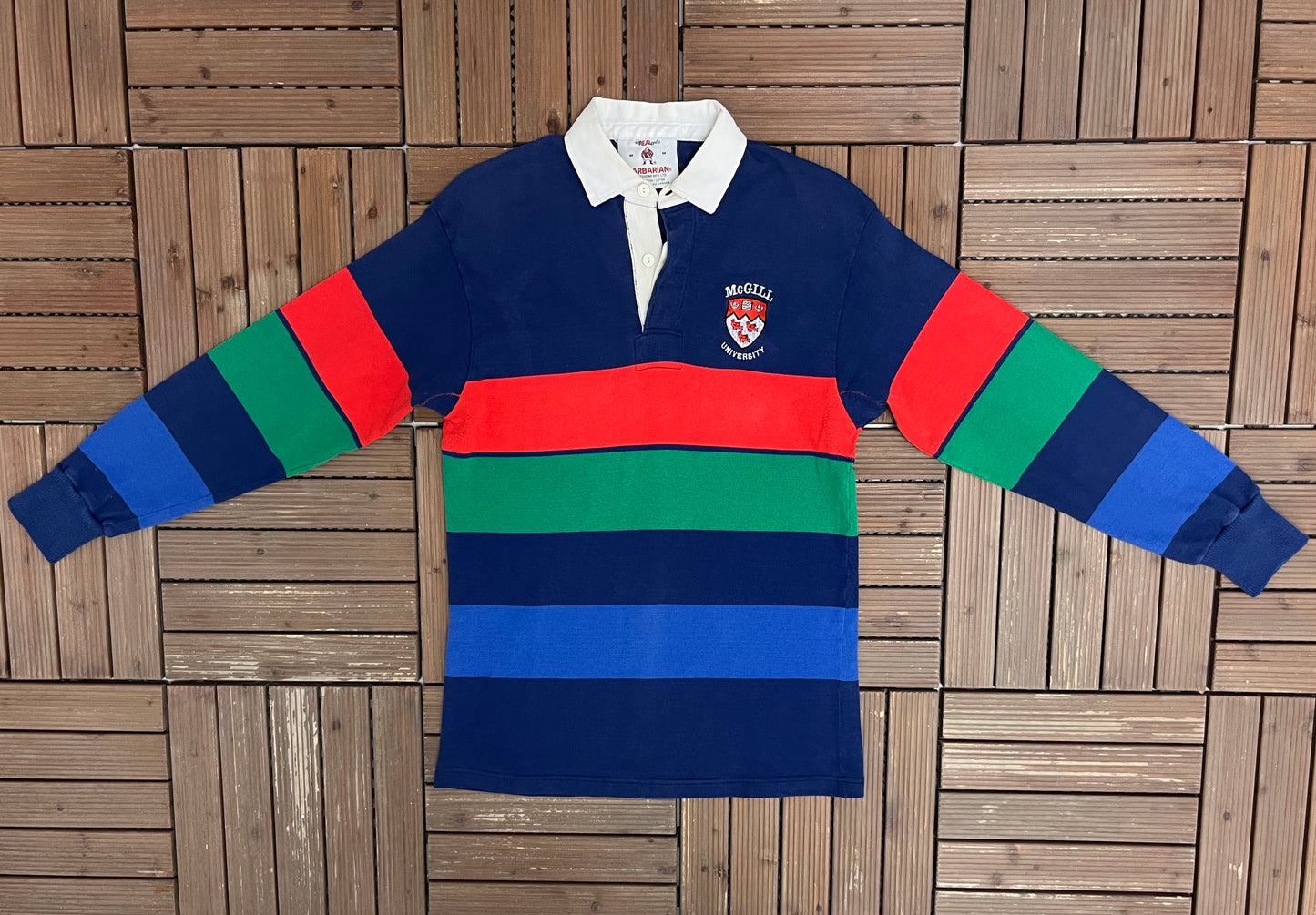 McGill University Stitched Rugby Graphic Tee | Size Medium | Vintage 1990s College Striped T-Shirt |