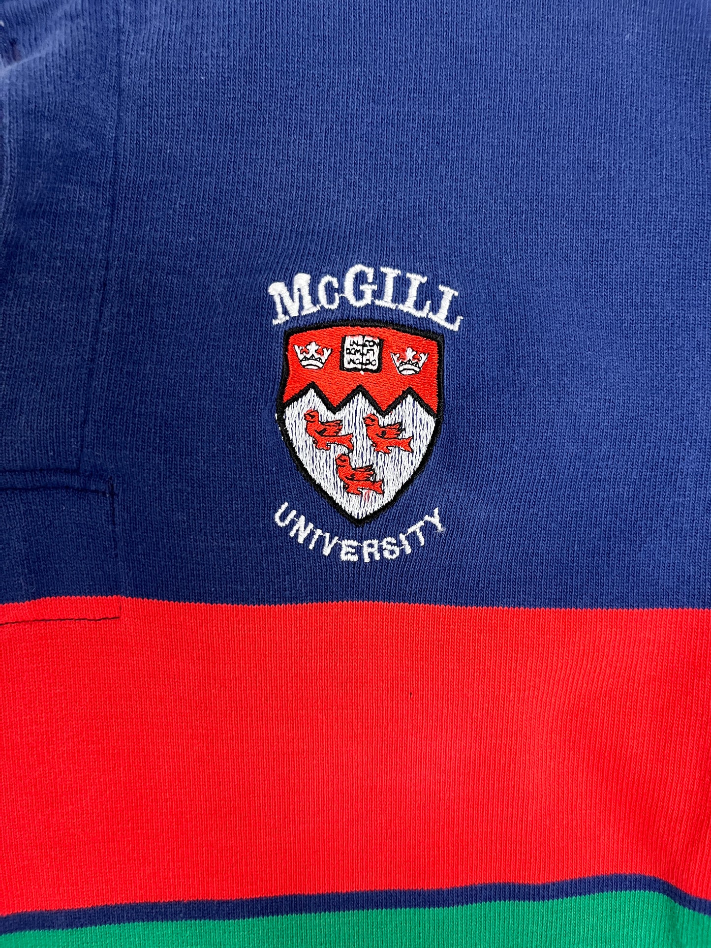 McGill University Stitched Rugby Graphic Tee | Size Medium | Vintage 1990s College Striped T-Shirt |