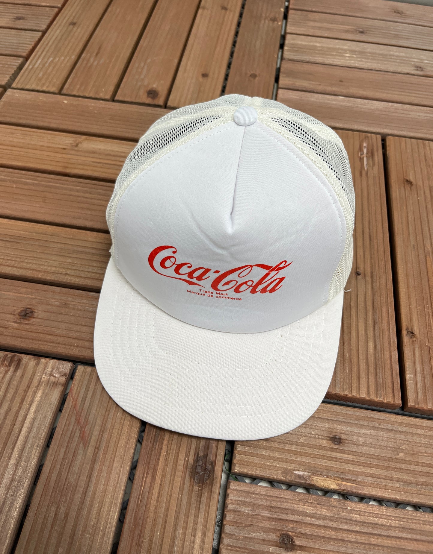 Coca-Cola Graphic Hat | Snap Back | Vintage 1990s Trucker Promotional White Cap |