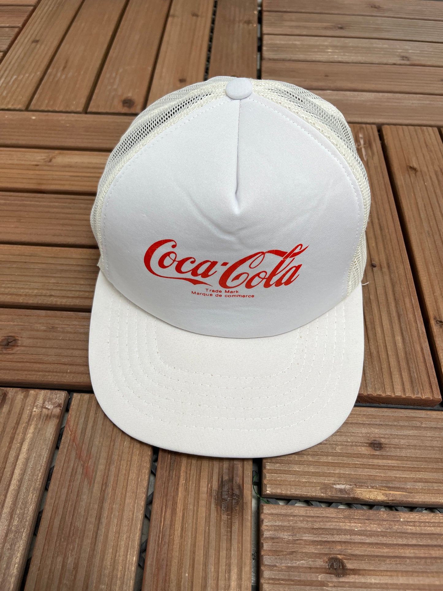 Coca-Cola Graphic Hat | Snap Back | Vintage 1990s Trucker Promotional White Cap |