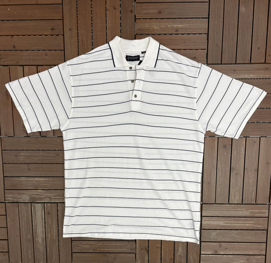 Reebok Golf Striped Graphic Tee | Size Large | Vintage 2000s Branded White Golf T-Shirt |