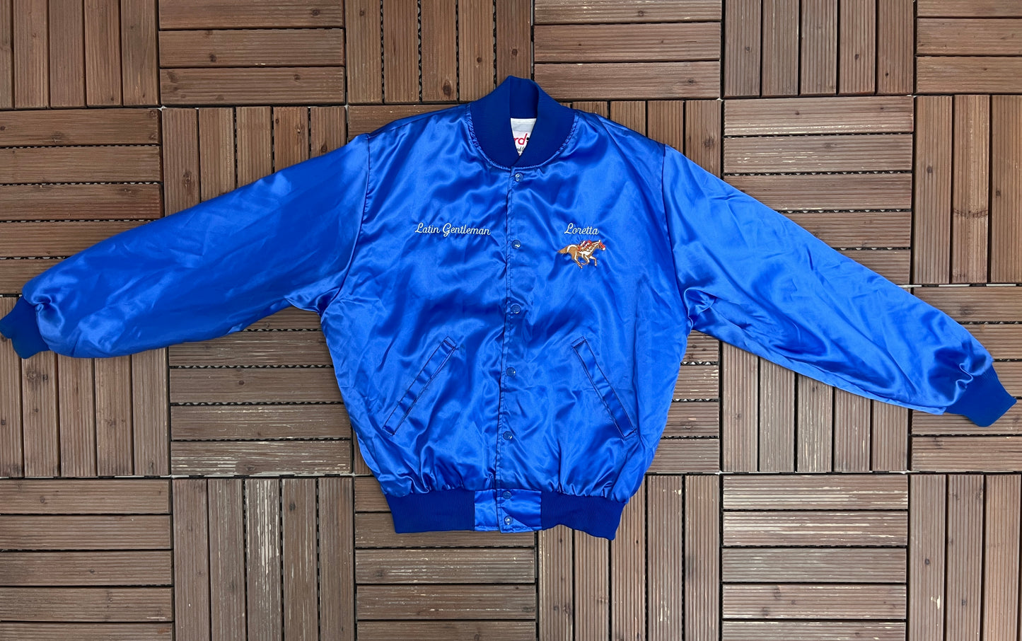 Friday Nite Stable Graphic Varsity Jacket | Size Medium | Vintage 1990s Blue Varsity Bomber Coat |