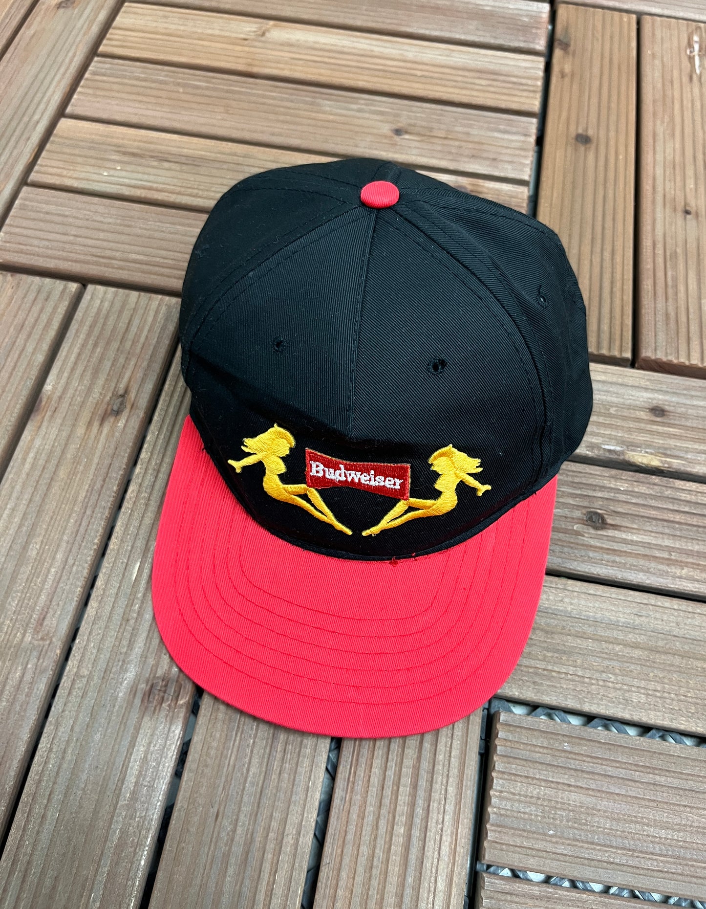 Budweiser Embroidered Graphic Hat | Snap Back | Vintage 1990s Promotional Black Cap |