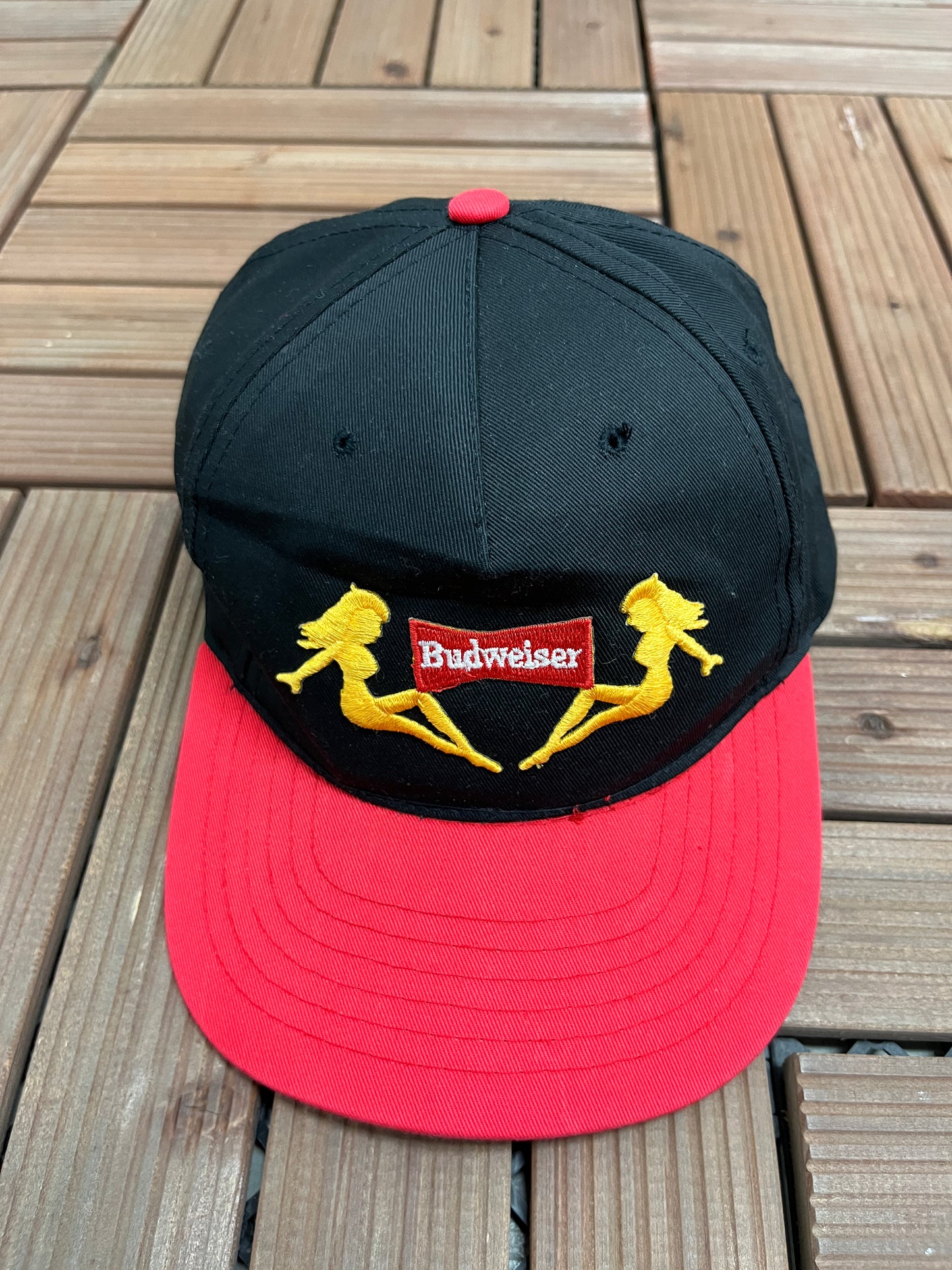 Budweiser Embroidered Graphic Hat | Snap Back | Vintage 1990s Promotional Black Cap |