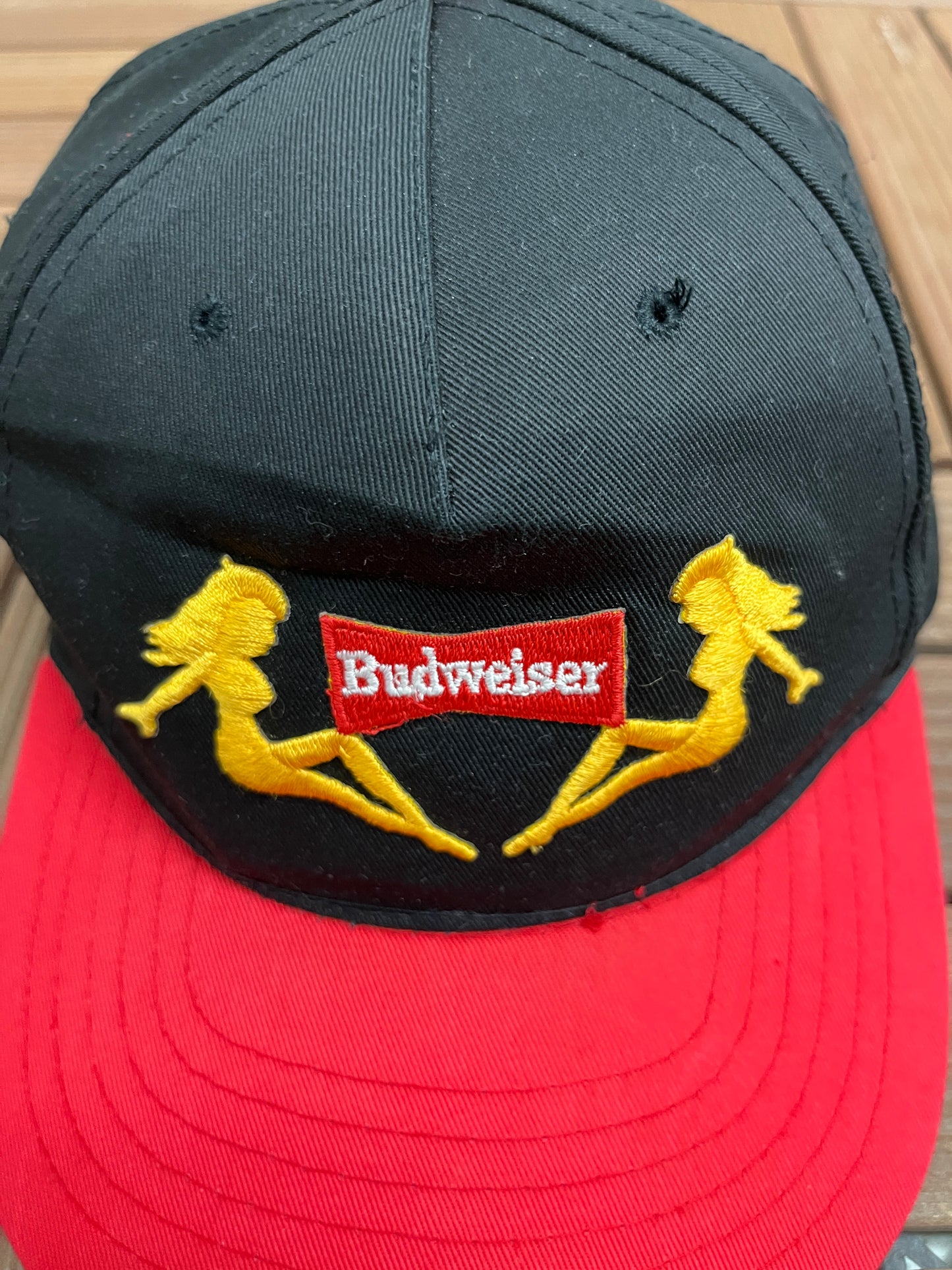 Budweiser Embroidered Graphic Hat | Snap Back | Vintage 1990s Promotional Black Cap |