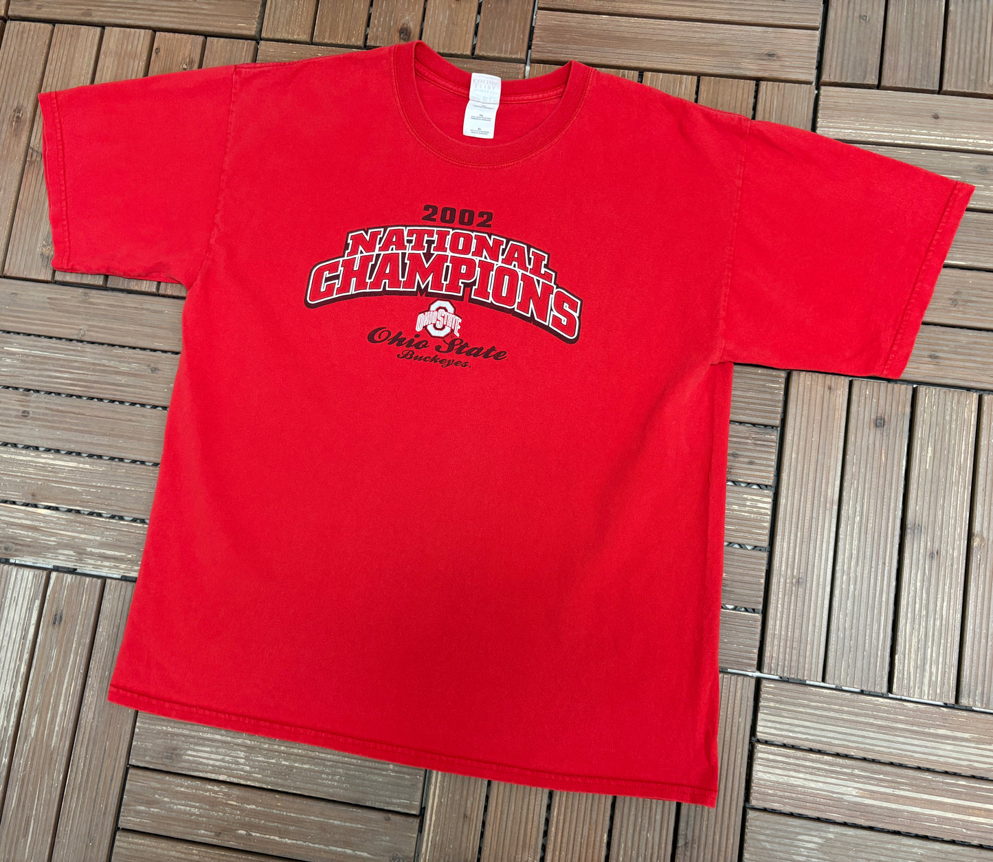 Ohio State Buckeyes 2002 National Champions Graphic Tee | Size X-Large | Vintage 2000s Red College Football T-Shirt |