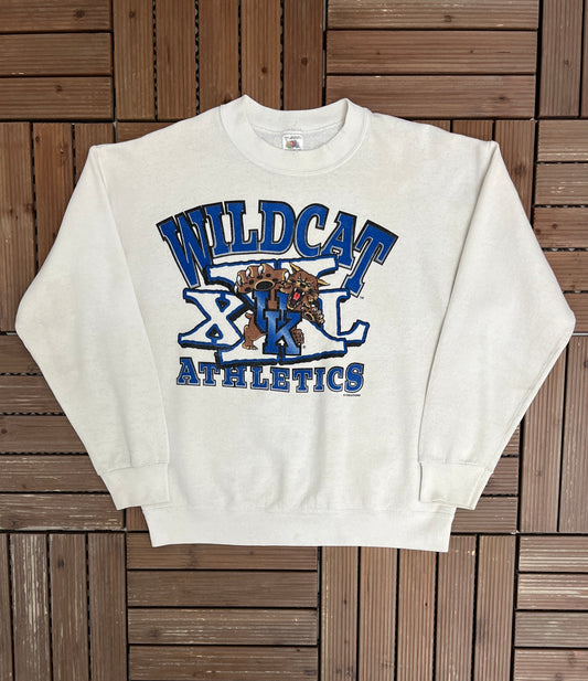 Kentucky Wildcats Graphic Crewneck | Size Large | Vintage 1990s College Sports White Sweater |