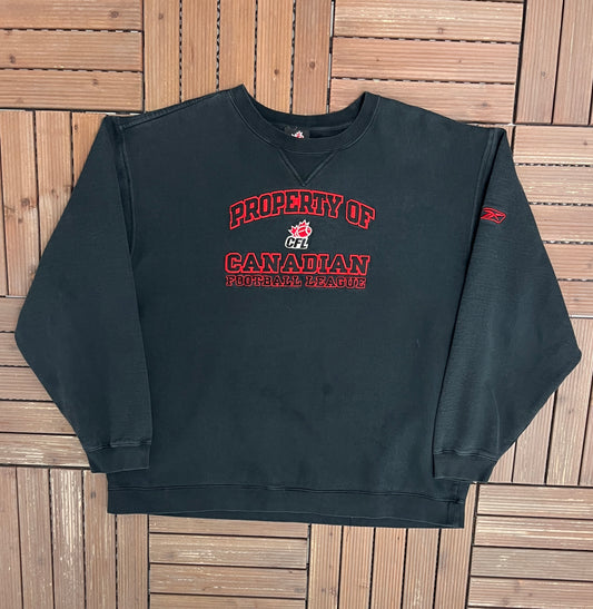 Property of Canadian Football League Graphic Crewneck | Size X-Large | Vintage 2000s CFL Football Black Sweater |