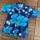 Barefoot In Paradise Hawaiian Shirt | Size Medium | Vintage 1990s Blue Made in USA Shirt |