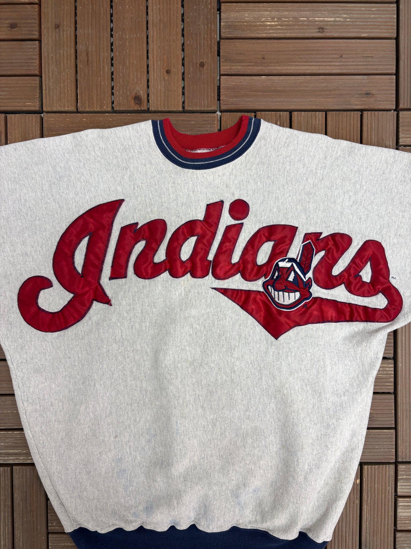 Cleveland Indians Wingspan Graphic Crewneck | Size X-Large | Vintage 1990s MLB Baseball Grey Sweater |