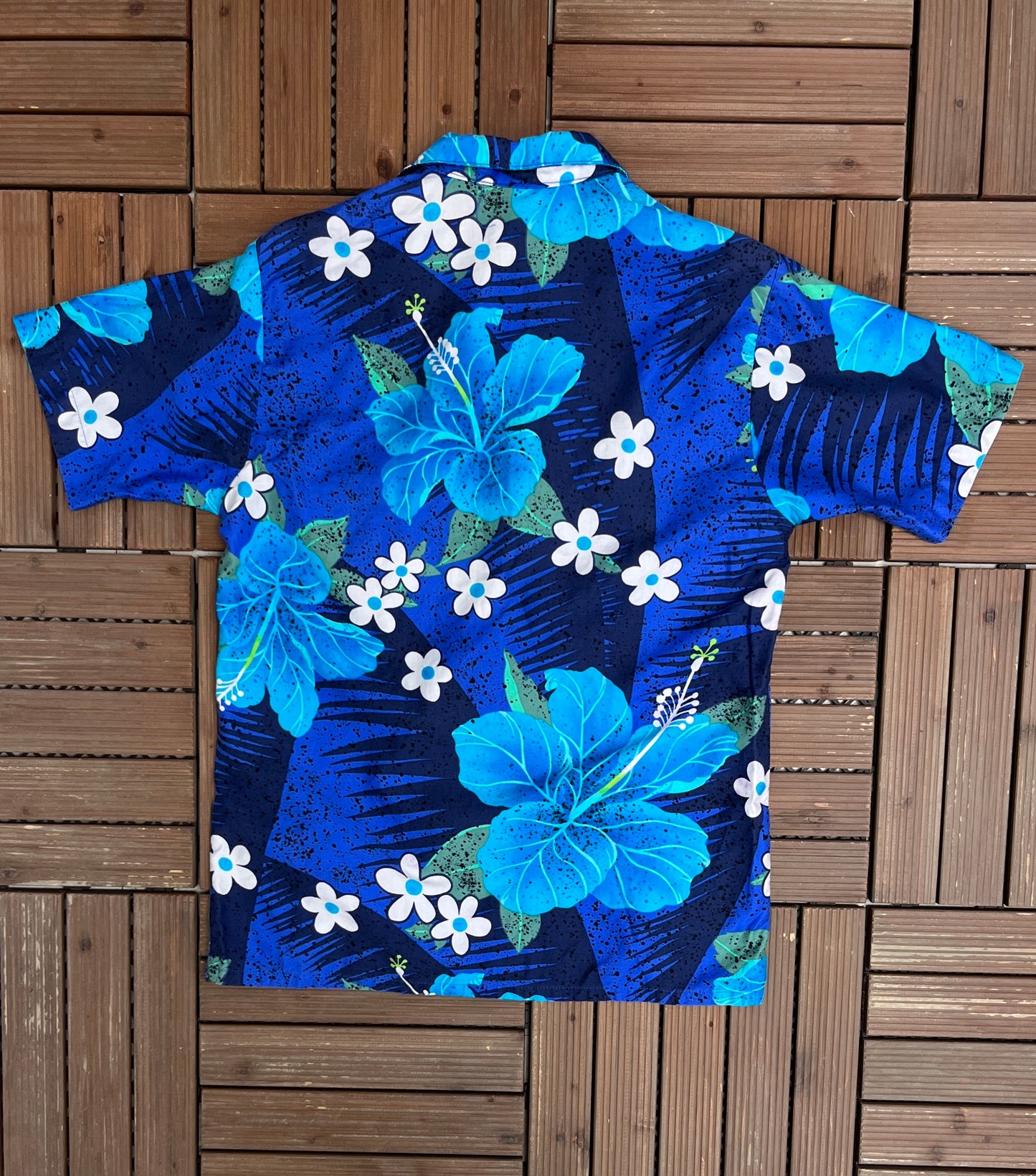 Barefoot In Paradise Hawaiian Shirt | Size Medium | Vintage 1990s Blue Made in USA Shirt |