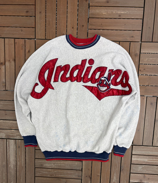 Cleveland Indians Wingspan Graphic Crewneck | Size X-Large | Vintage 1990s MLB Baseball Grey Sweater |