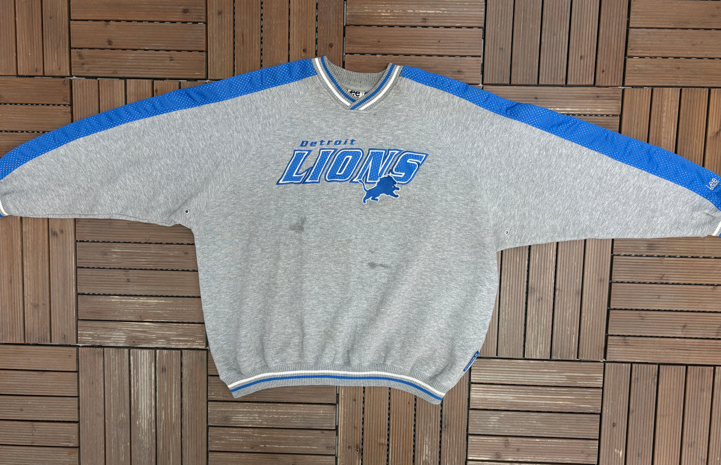 Detroit Lions Stitched Graphic Crewneck | Size XX-Large | Vintage 2000s NFL Football Grey Sweater |