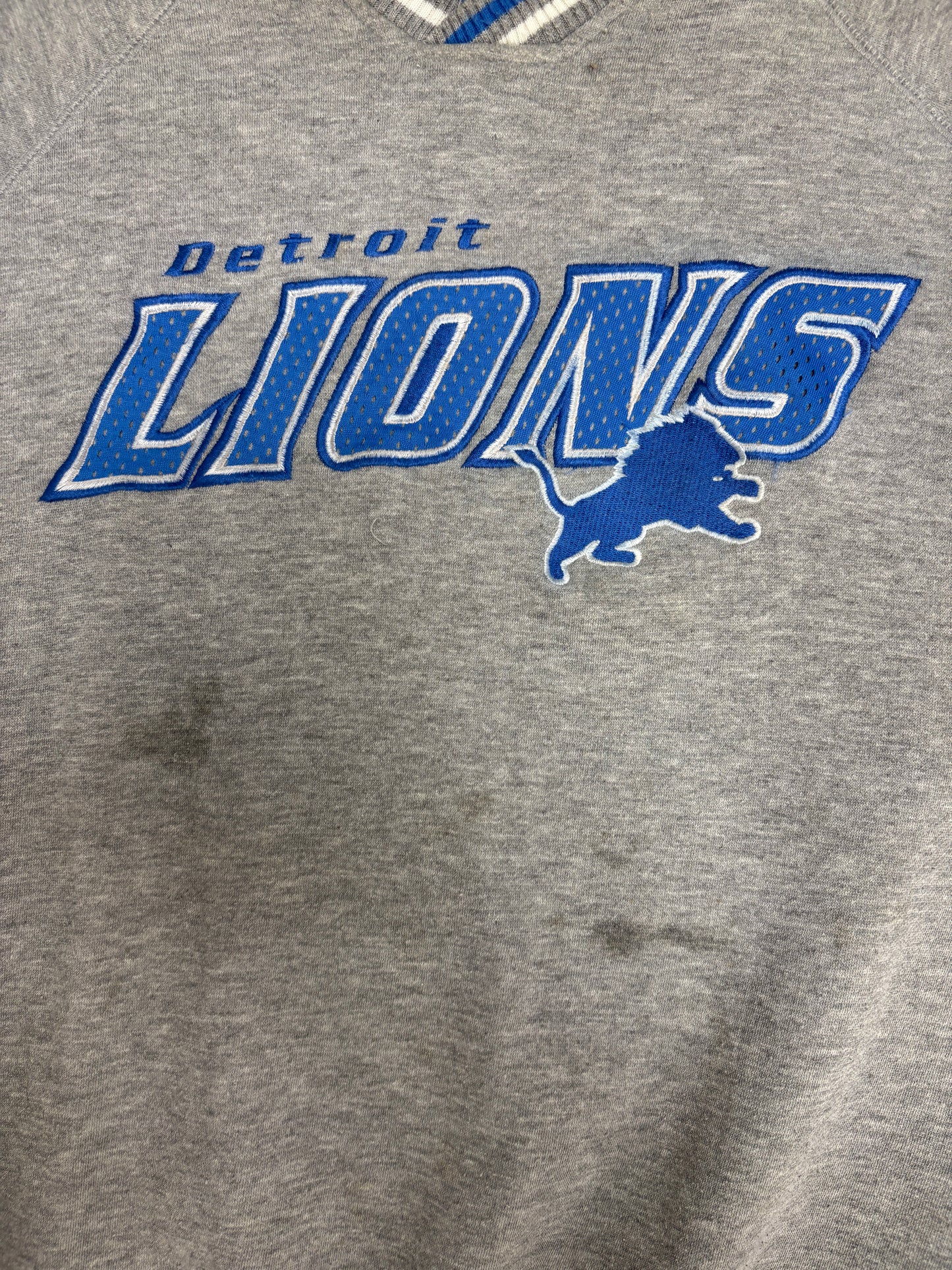 Detroit Lions Stitched Graphic Crewneck | Size XX-Large | Vintage 2000s NFL Football Grey Sweater |