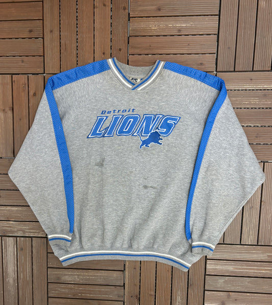 Detroit Lions Stitched Graphic Crewneck | Size XX-Large | Vintage 2000s NFL Football Grey Sweater |