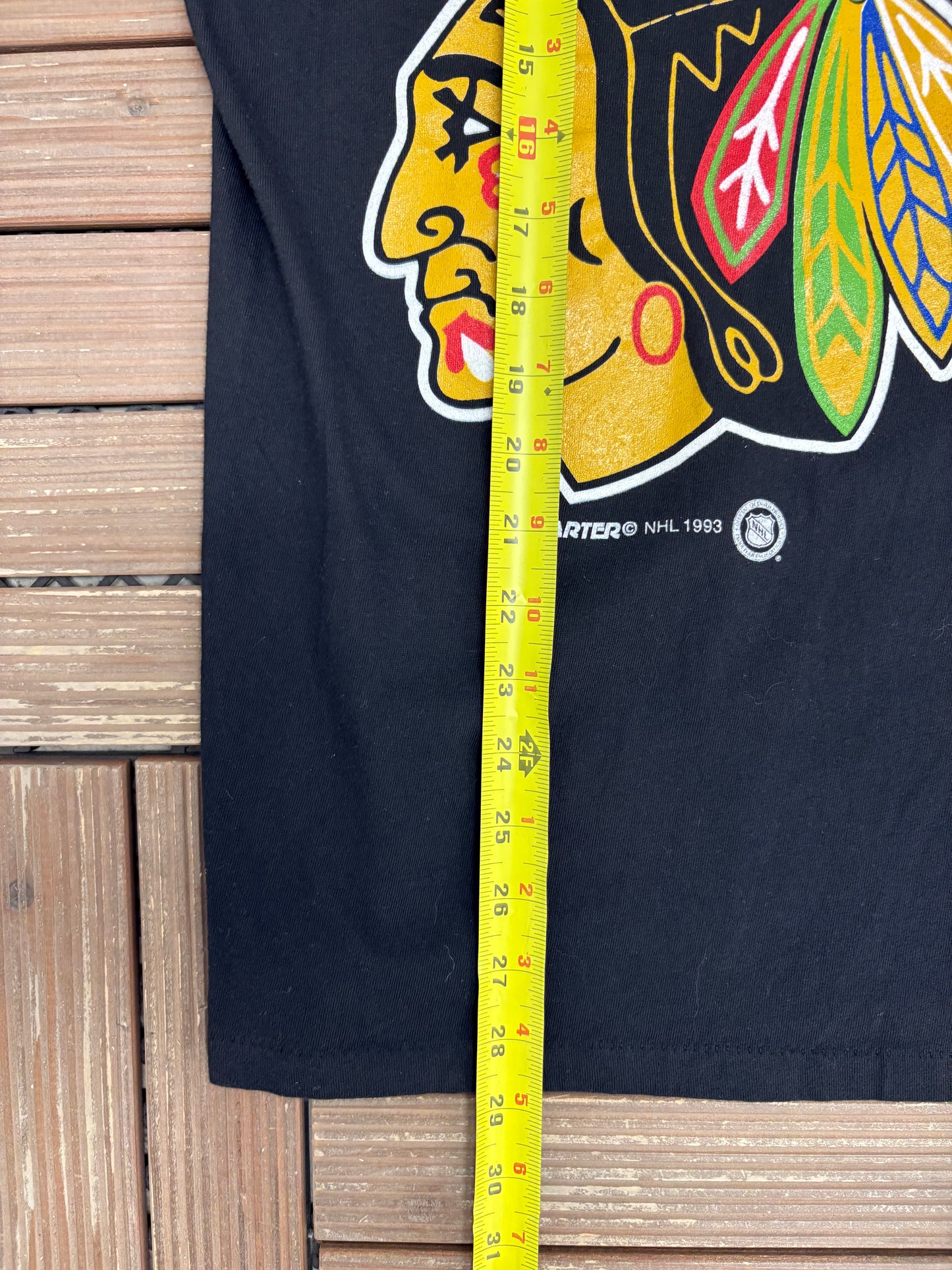 Chicago Blackhawks AOP Graphic Tee | Size X-Large | Vintage 1990s NHL Hockey Black T-Shirt |