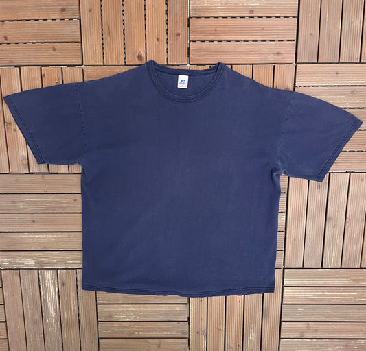 Blue Blank Russell Athletic Tee | Size X-Large | Vintage 1990s Branded Blank T-Shirt |