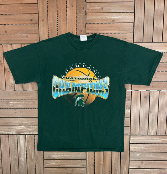 Michigan State Spartans 2000 National Champions Graphic Tee | Size X-Large | Vintage 2000s College Green T-Shirt |