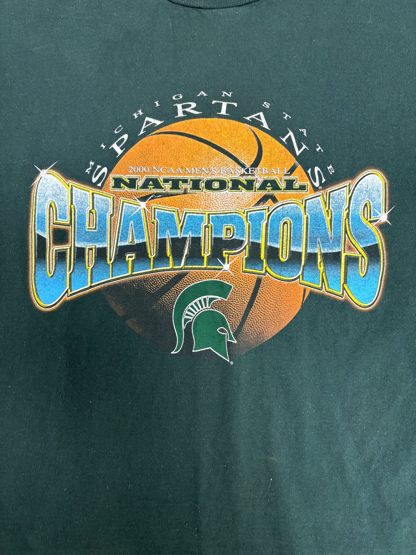Michigan State Spartans 2000 National Champions Graphic Tee | Size X-Large | Vintage 2000s College Green T-Shirt |