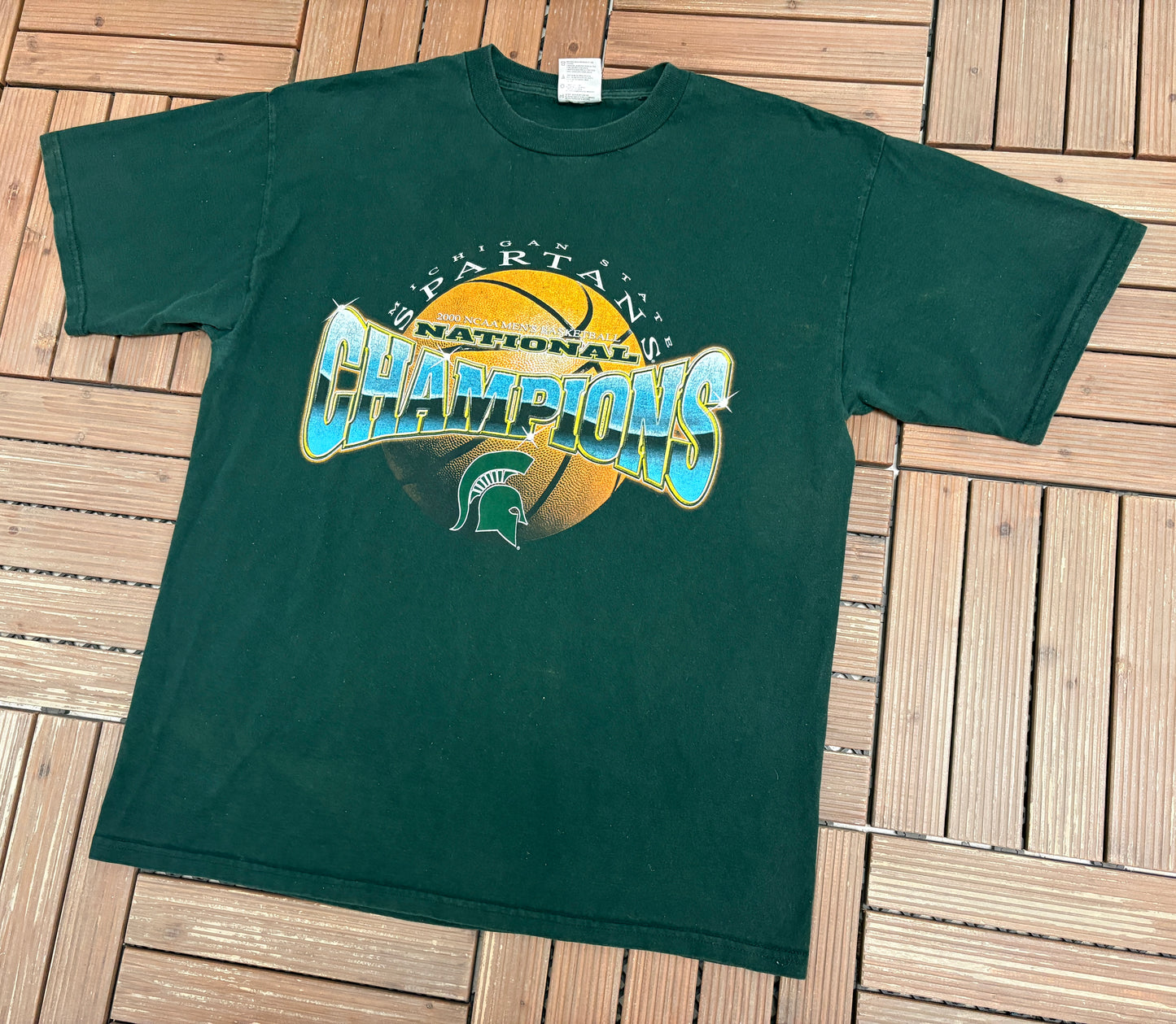 Michigan State Spartans 2000 National Champions Graphic Tee | Size X-Large | Vintage 2000s College Green T-Shirt |