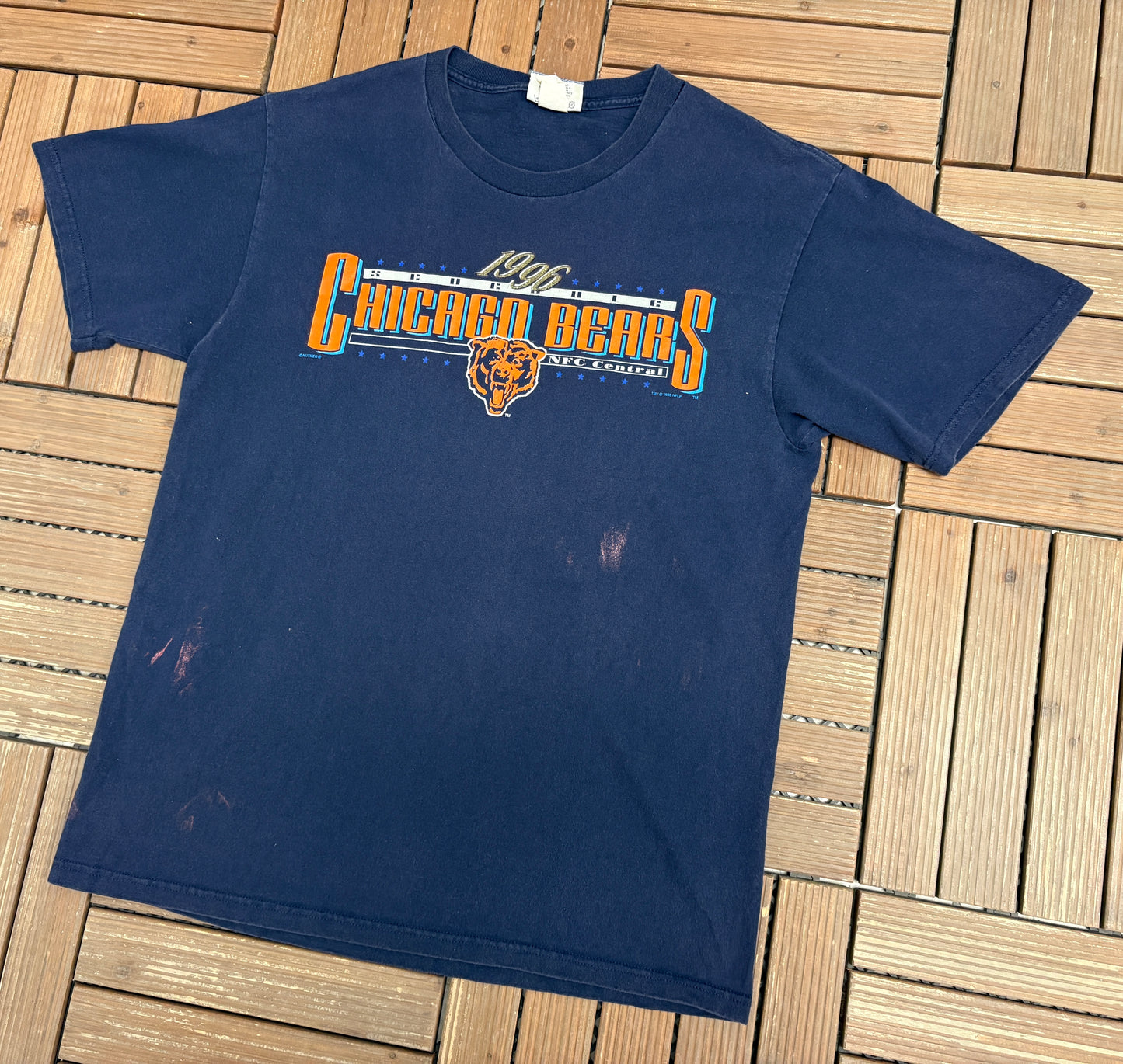 Chicago Bears 1996 Schedule Graphic Tee | Size Large | Vintage 1990s NFL Football Blue T-Shirt |
