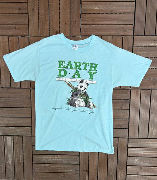 Earth Day 1990 Graphic Tee | Size X-Large | Vintage 1990s Single Stitch Animal Blue T-Shirt |