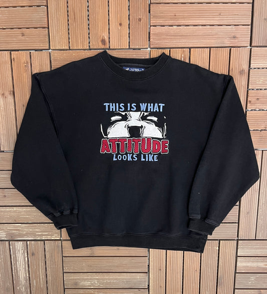 Big Dogs This Is What Attitude Looks Like Graphic Crewneck | Size Small | Vintage 2000s Promotional Black Sweater |