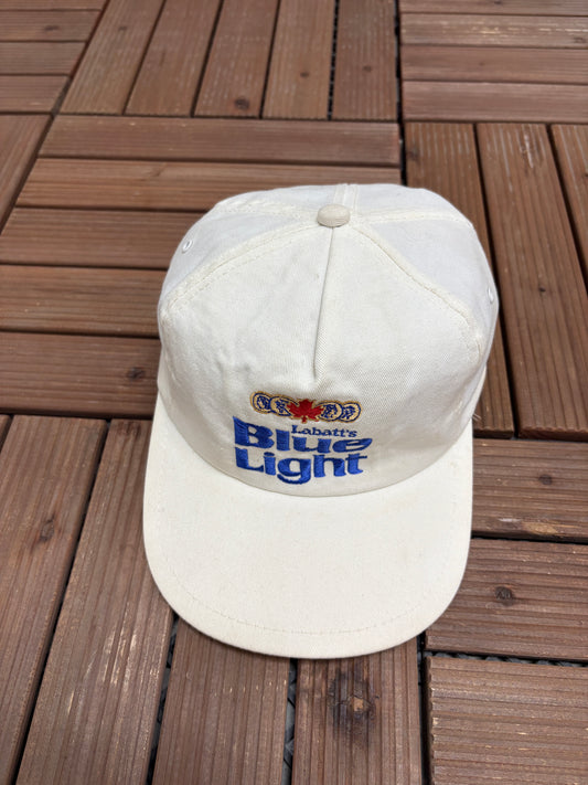 Labatt's Blue Light Beer Graphic Hat | Snap Back | Vintage 1990s Promotional White Cap |
