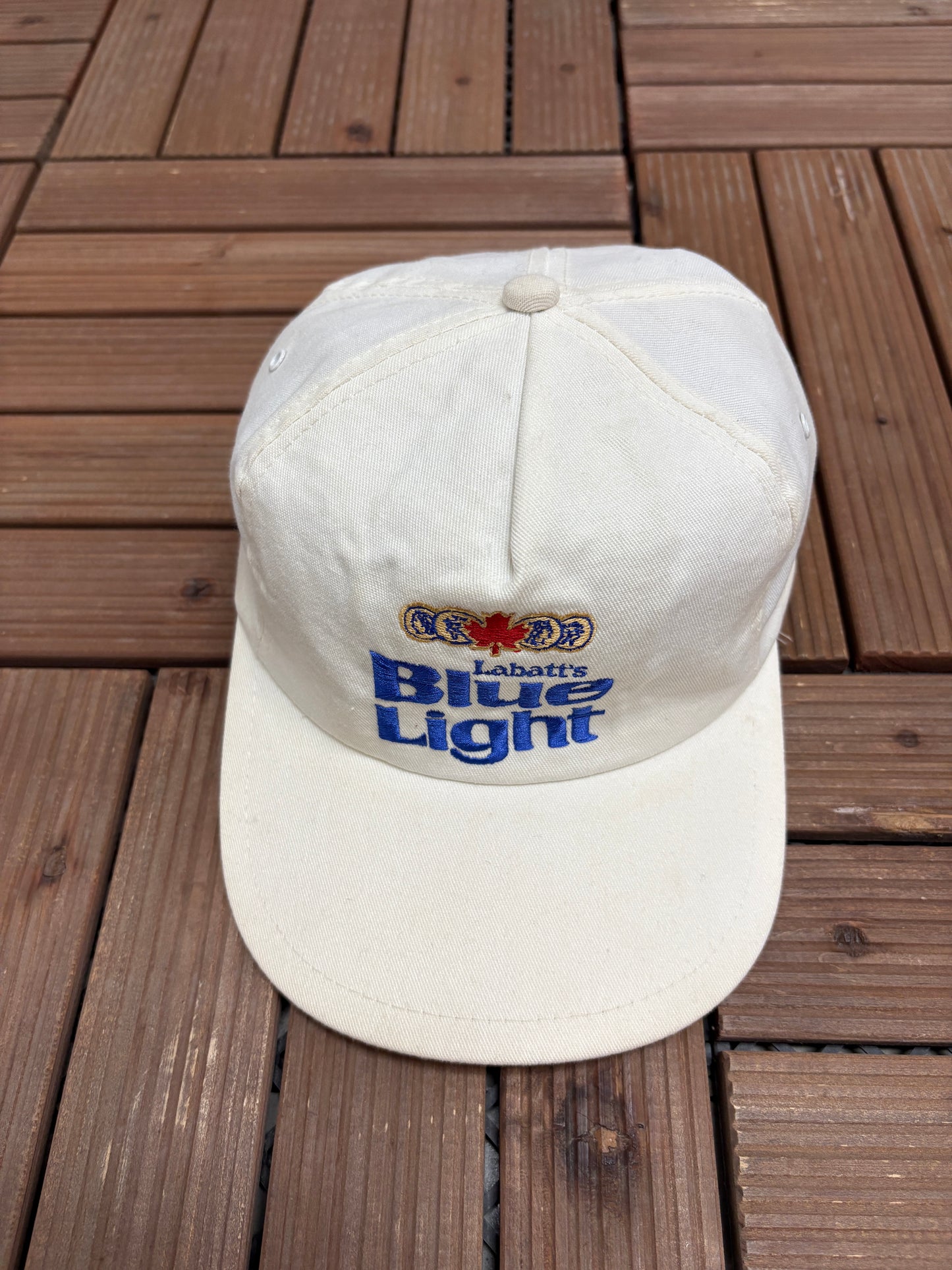 Labatt's Blue Light Beer Graphic Hat | Snap Back | Vintage 1990s Promotional White Cap |