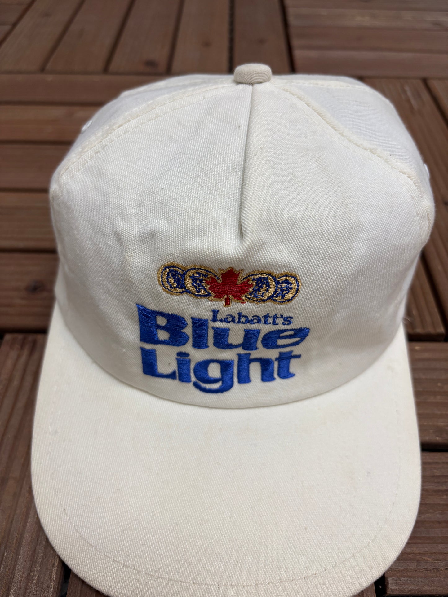 Labatt's Blue Light Beer Graphic Hat | Snap Back | Vintage 1990s Promotional White Cap |