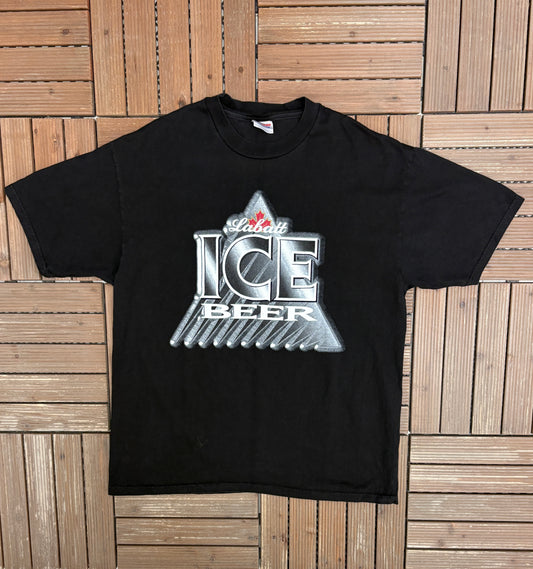 Labatt Ice Beer Graphic Tee | Size X-Large | Vintage 1990s Promotional Black T-Shirt |