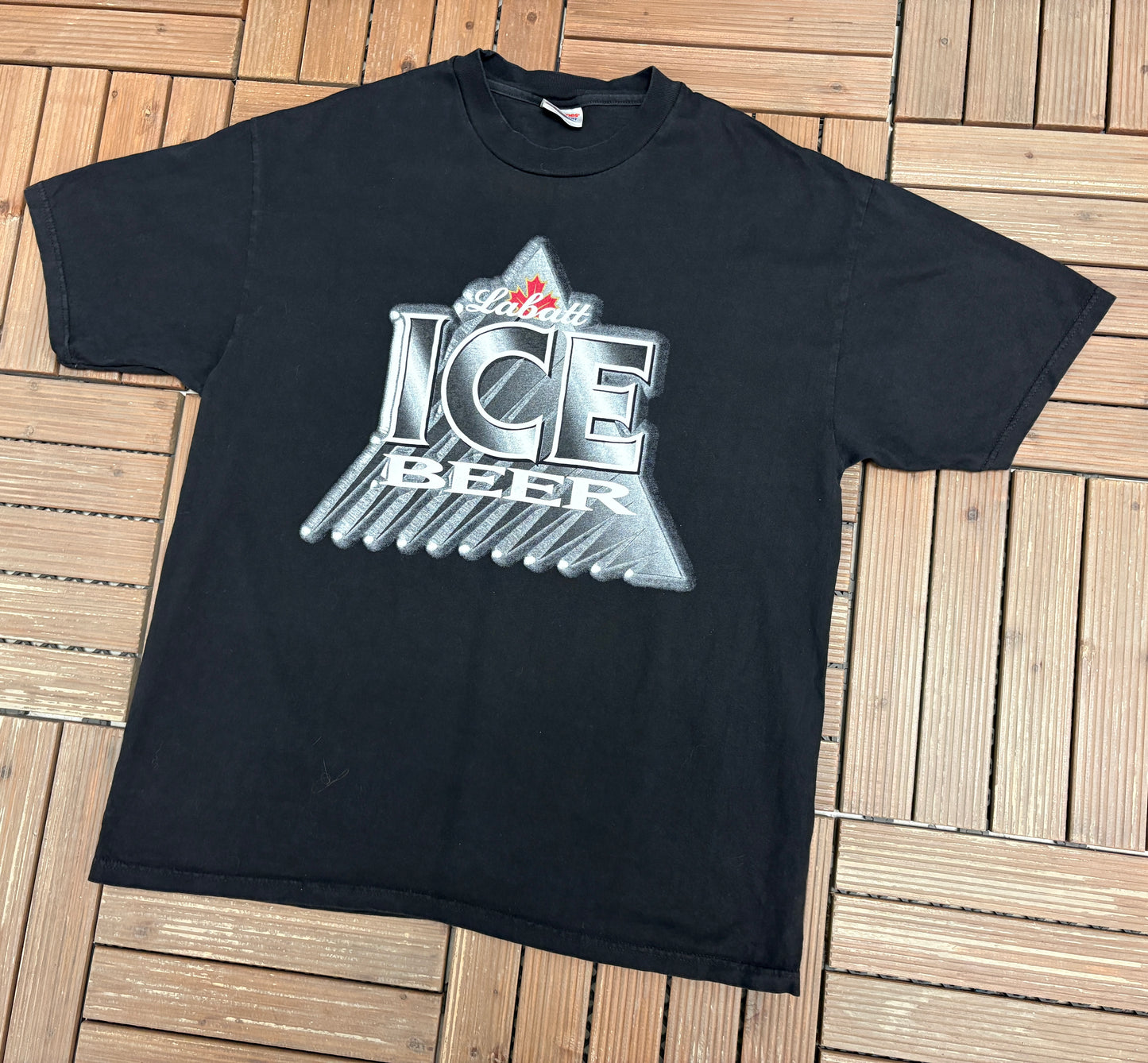 Labatt Ice Beer Graphic Tee | Size X-Large | Vintage 1990s Promotional Black T-Shirt |