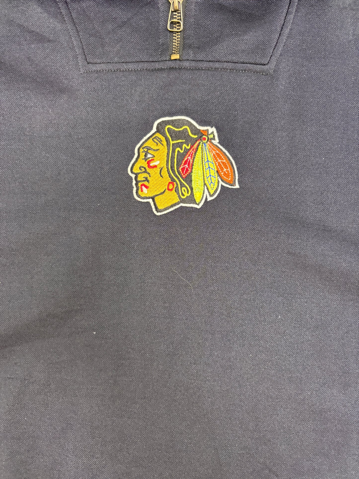 Chicago Blackhawks Stitched Graphic Sweater | Size Large | Vintage 1990s NHL Hockey Black Sweater |